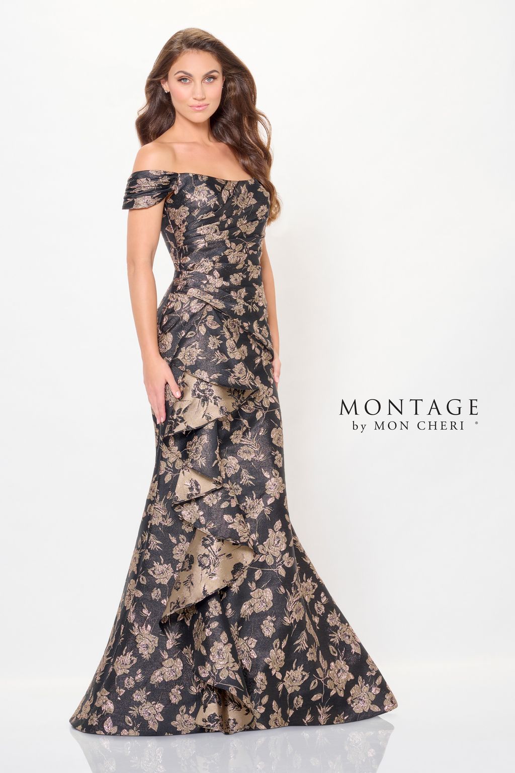 Montage M905 Long Mermaid Formal Floral Metallic Evening Dress