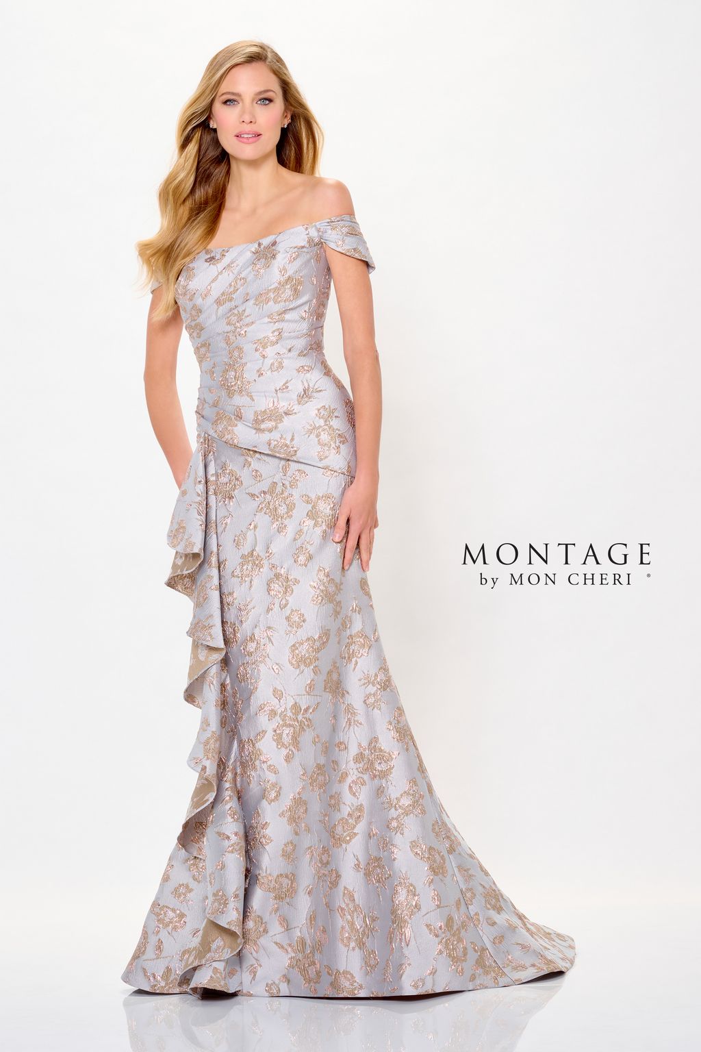 misty blue dresses Montage M905 Long Mermaid Formal Floral Metallic Evening Dress