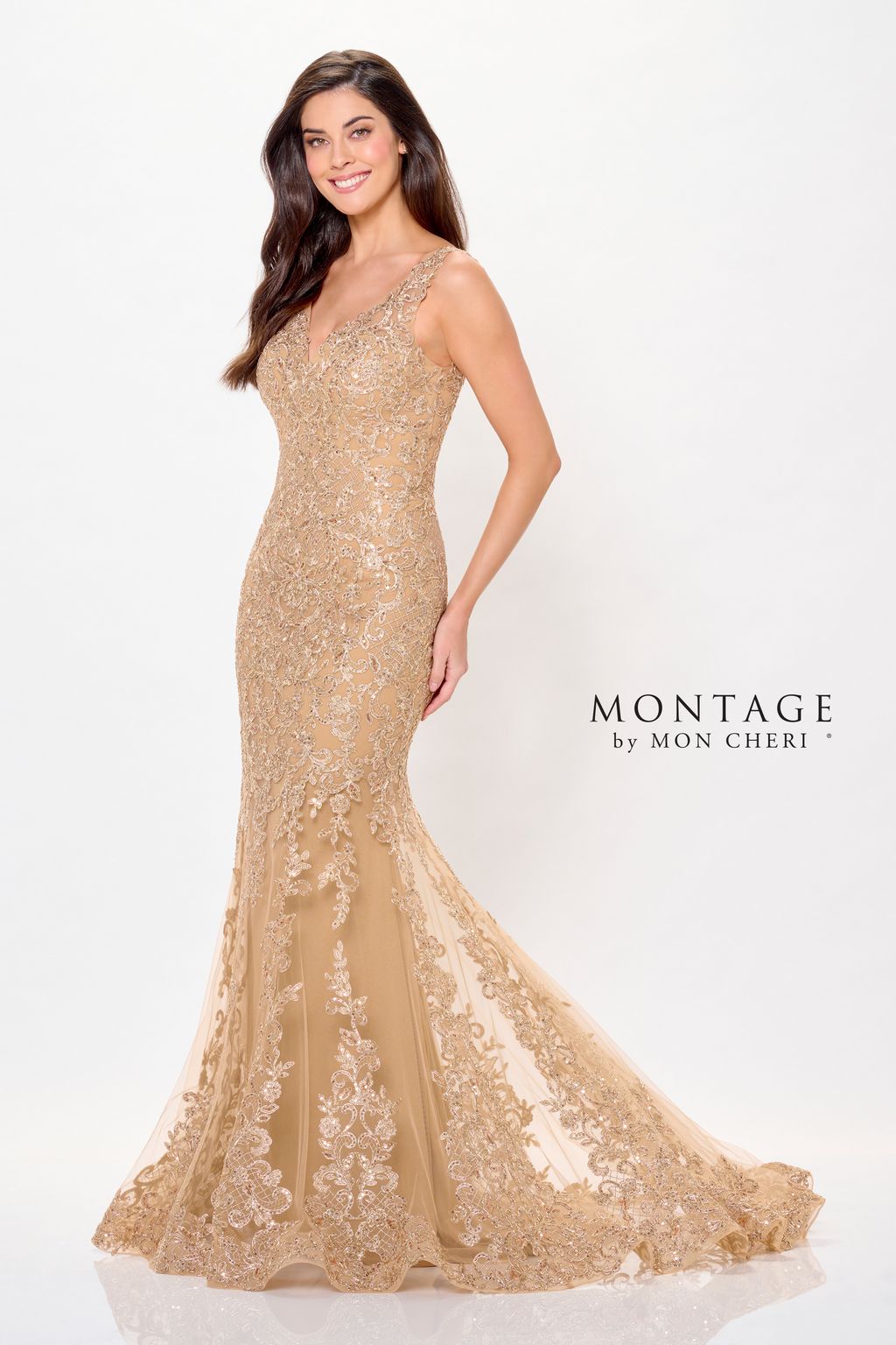 Montage M906 Sequin Long Formal Removable Sleeve Evening Dress