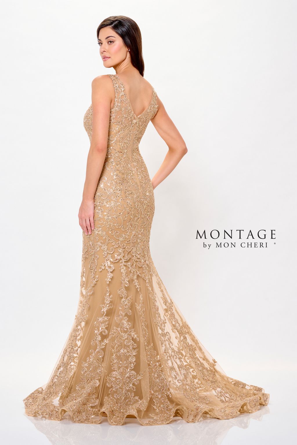 Montage M906 Sequin Long Formal Removable Sleeve Evening Dress