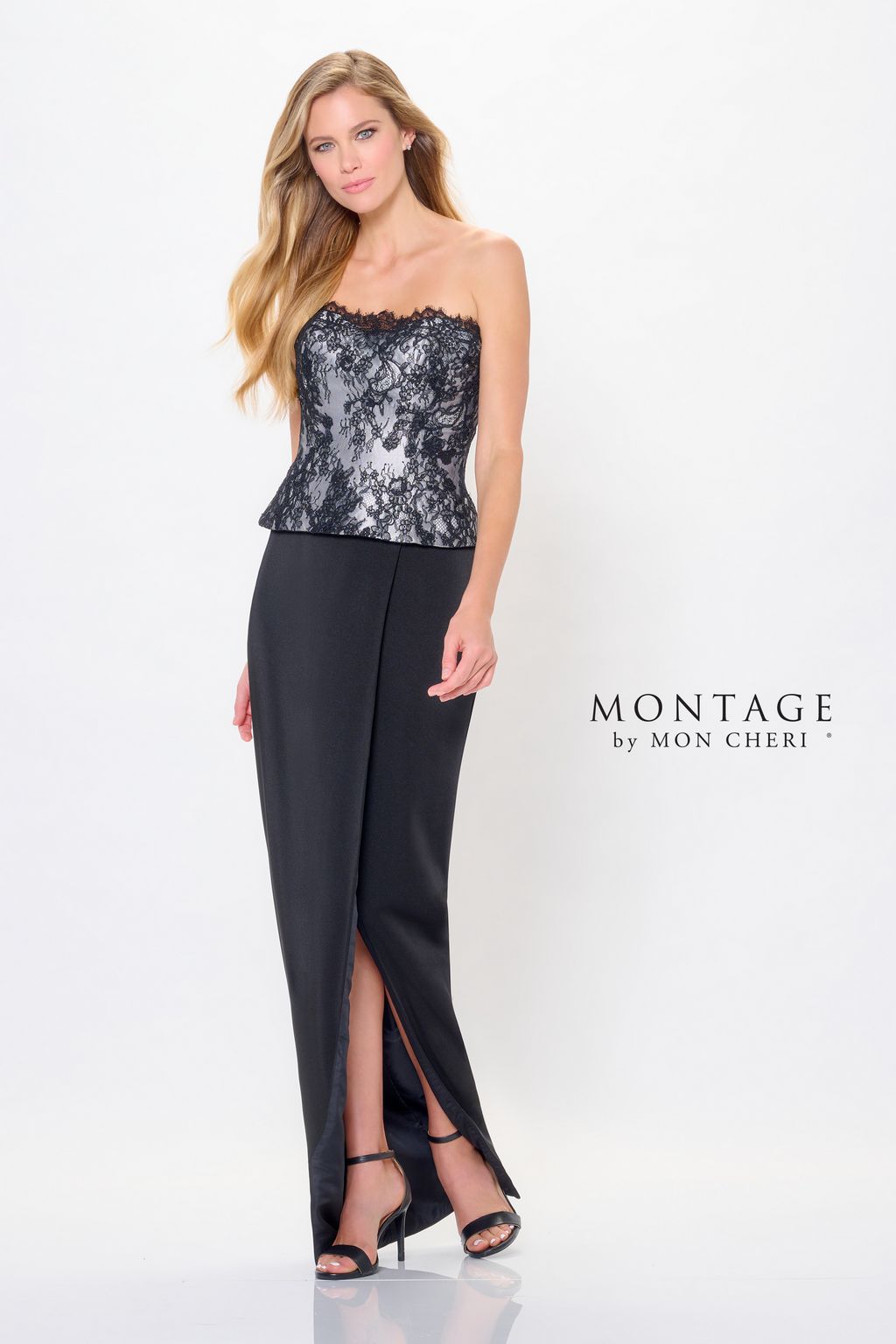 Montage M908 Long Formal Fitted Peplum Evening Dress