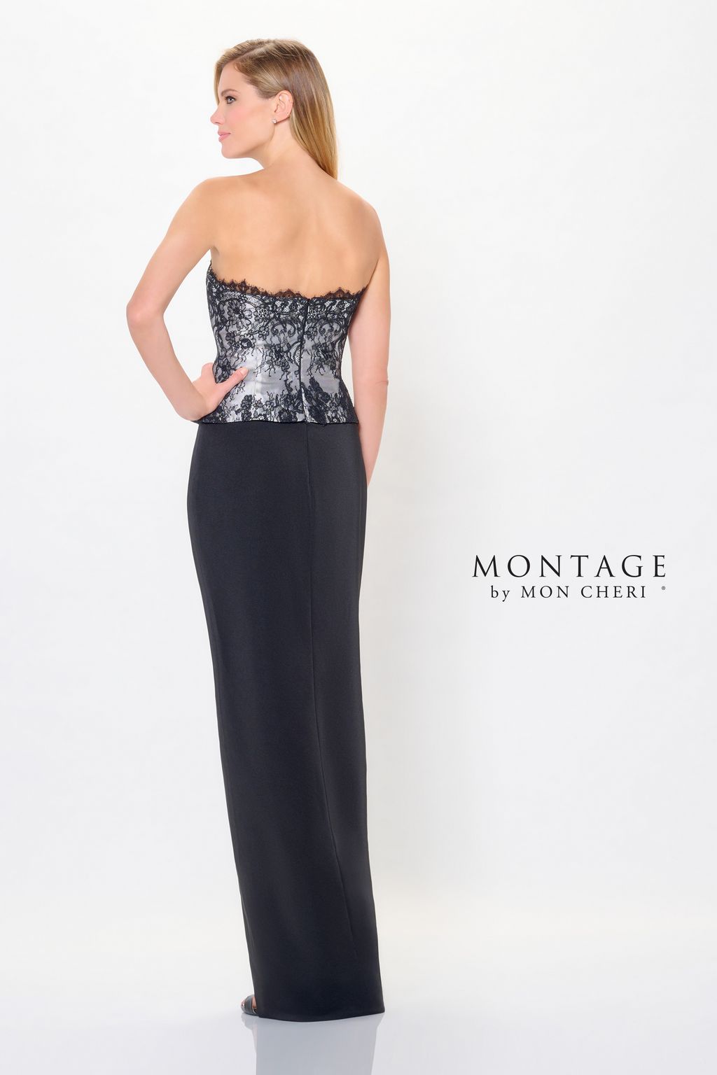 Montage M908 Long Formal Fitted Peplum Evening Dress