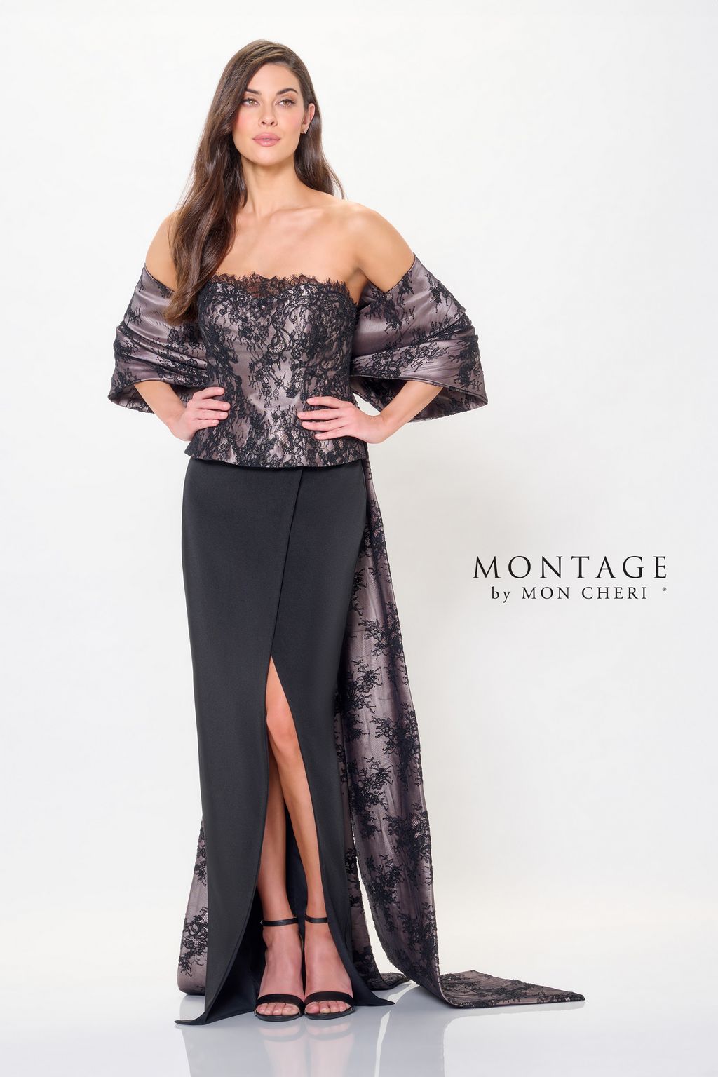 Montage M908 Long Formal Fitted Peplum Evening Dress