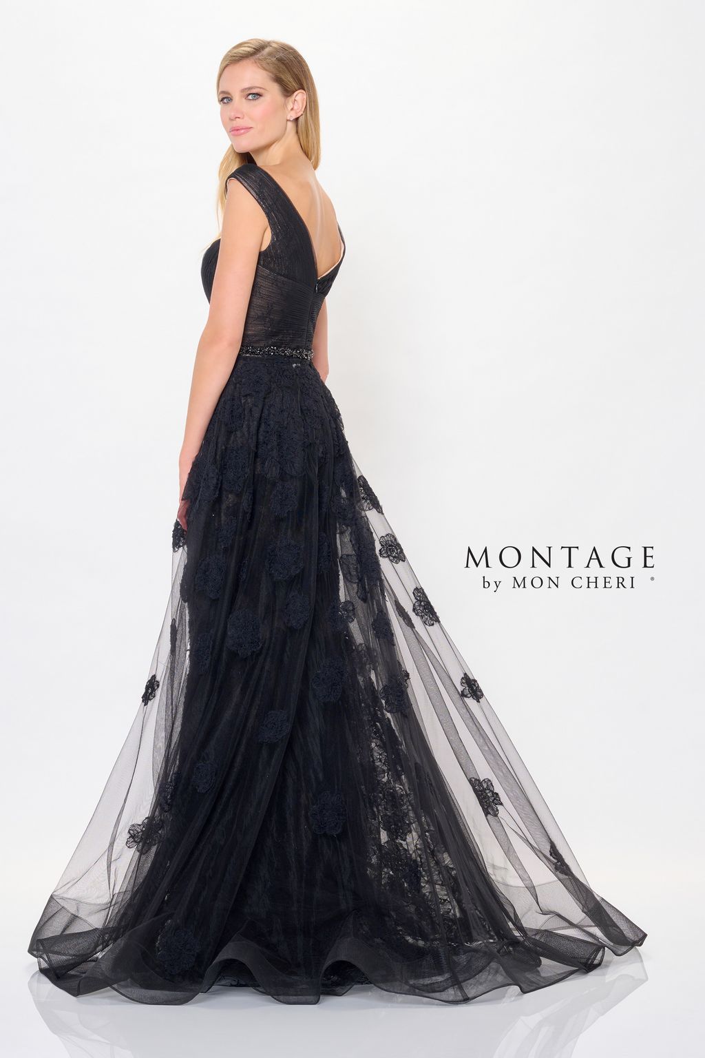 Montage M909 Long Formal Detachable Train Evening Dress - Black/Navy Blue / 6 Montage M909 Long Formal Detachable Train Evening Dress - Black/Navy Blue / 6