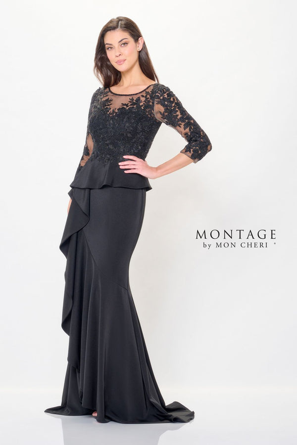 Montage M914 Long Beaded Formal Peplum Evening Dress