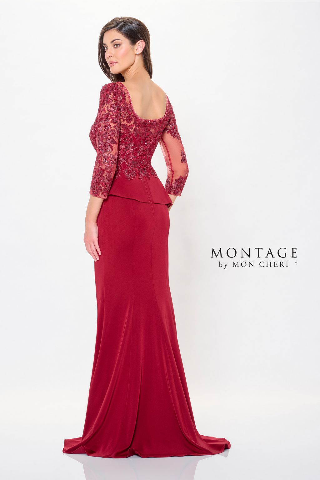 Montage M914 Long Beaded Formal Peplum Evening Dress