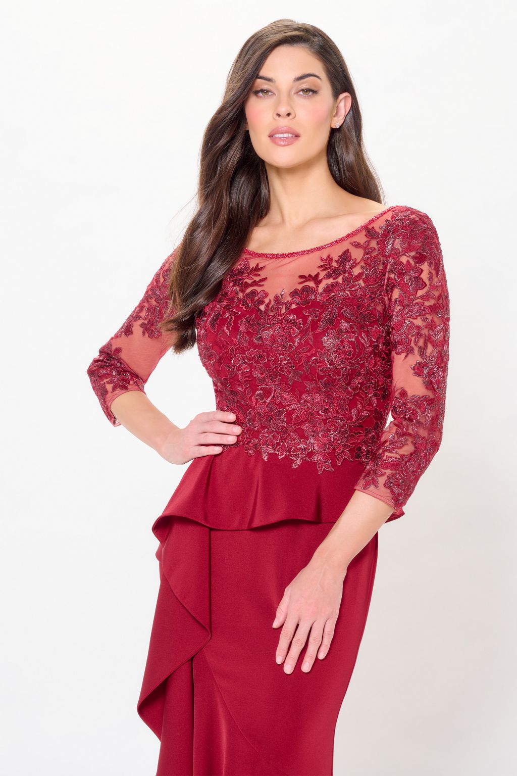 Montage M914 Long Beaded Formal Peplum Evening Dress