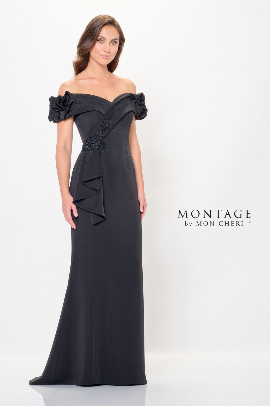 Montage MTM915 Pleated Long Formal Beaded Evening Dress