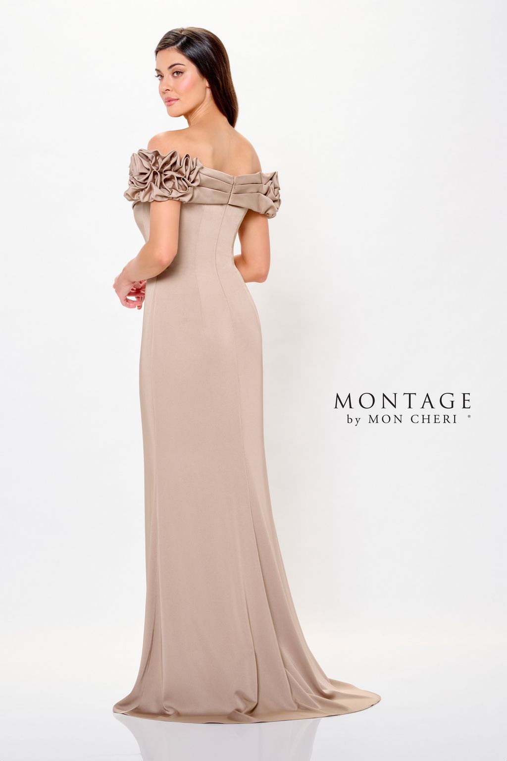 Montage MTM915 Pleated Long Formal Beaded Evening Dress