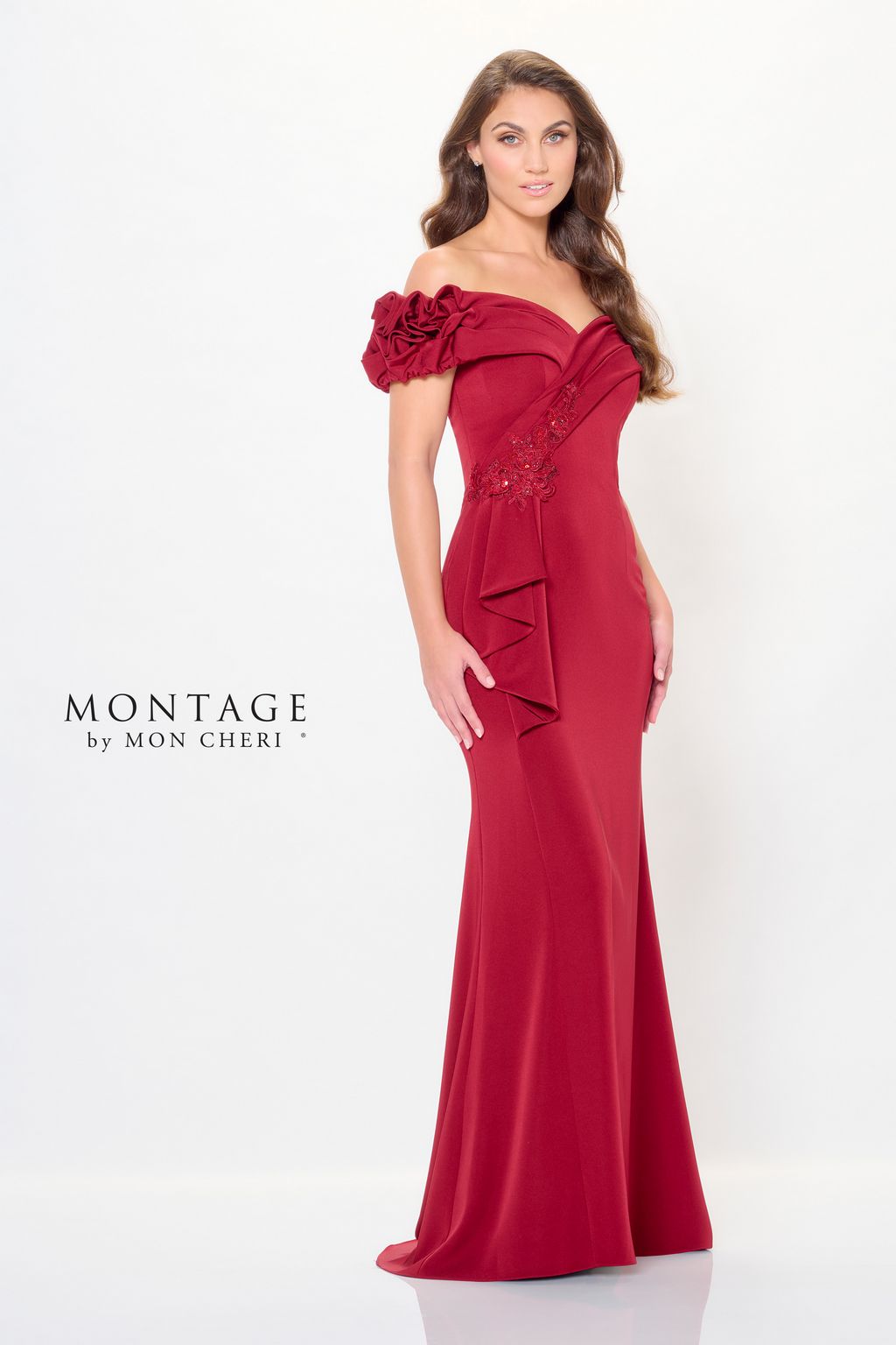 Montage MTM915 Pleated Long Formal Beaded Evening Dress