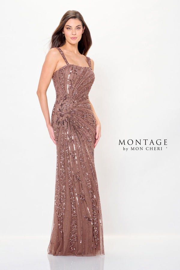 Montage M919 Long Beaded Formal Floral Pattern Prom Dress