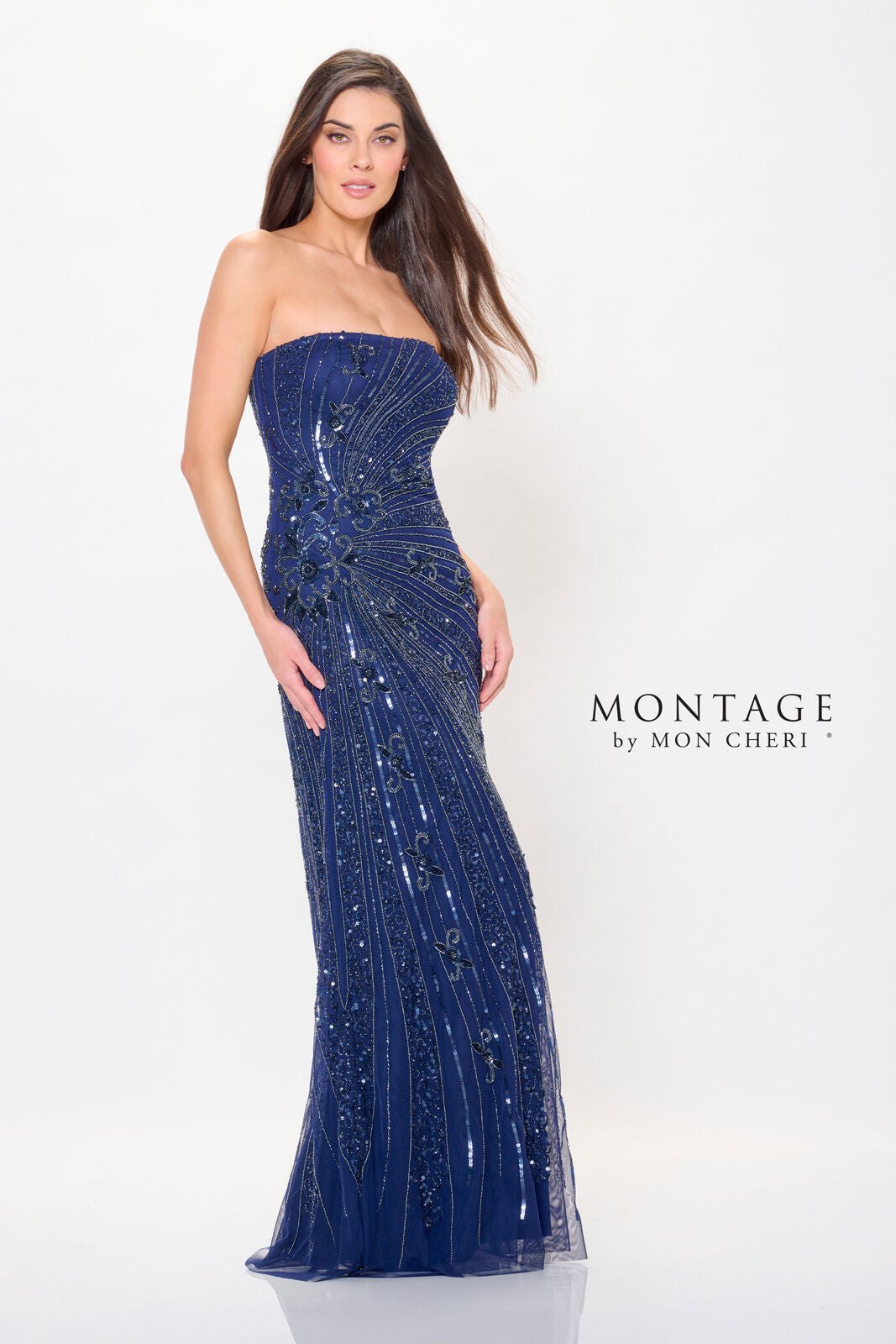 Montage M919 Long Beaded Formal Floral Pattern Prom Dress