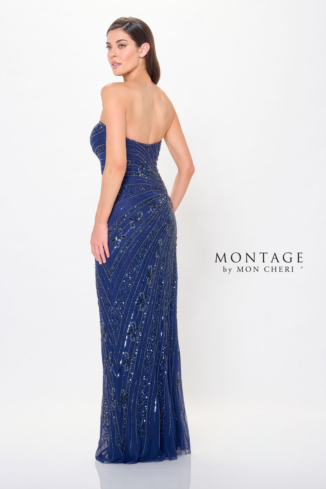 Montage M919 Long Beaded Formal Floral Pattern Prom Dress