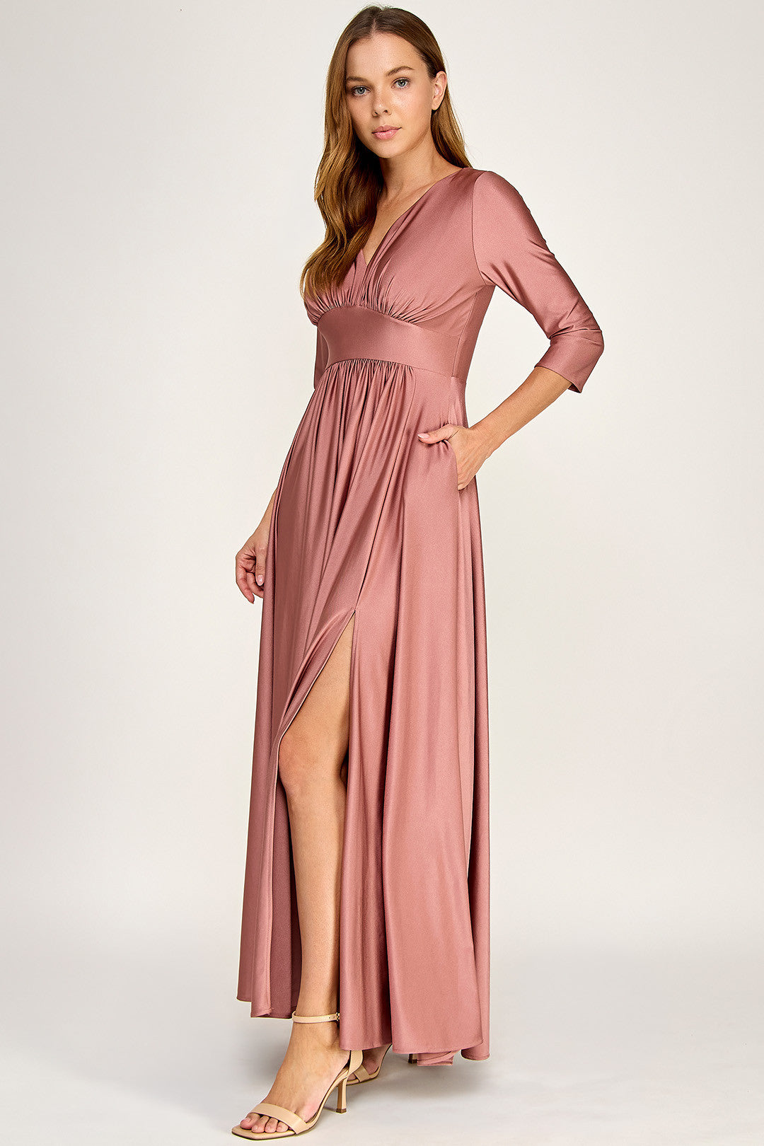 V-Neck Floor-Length Satin Formal A-Line Lenovia 3132