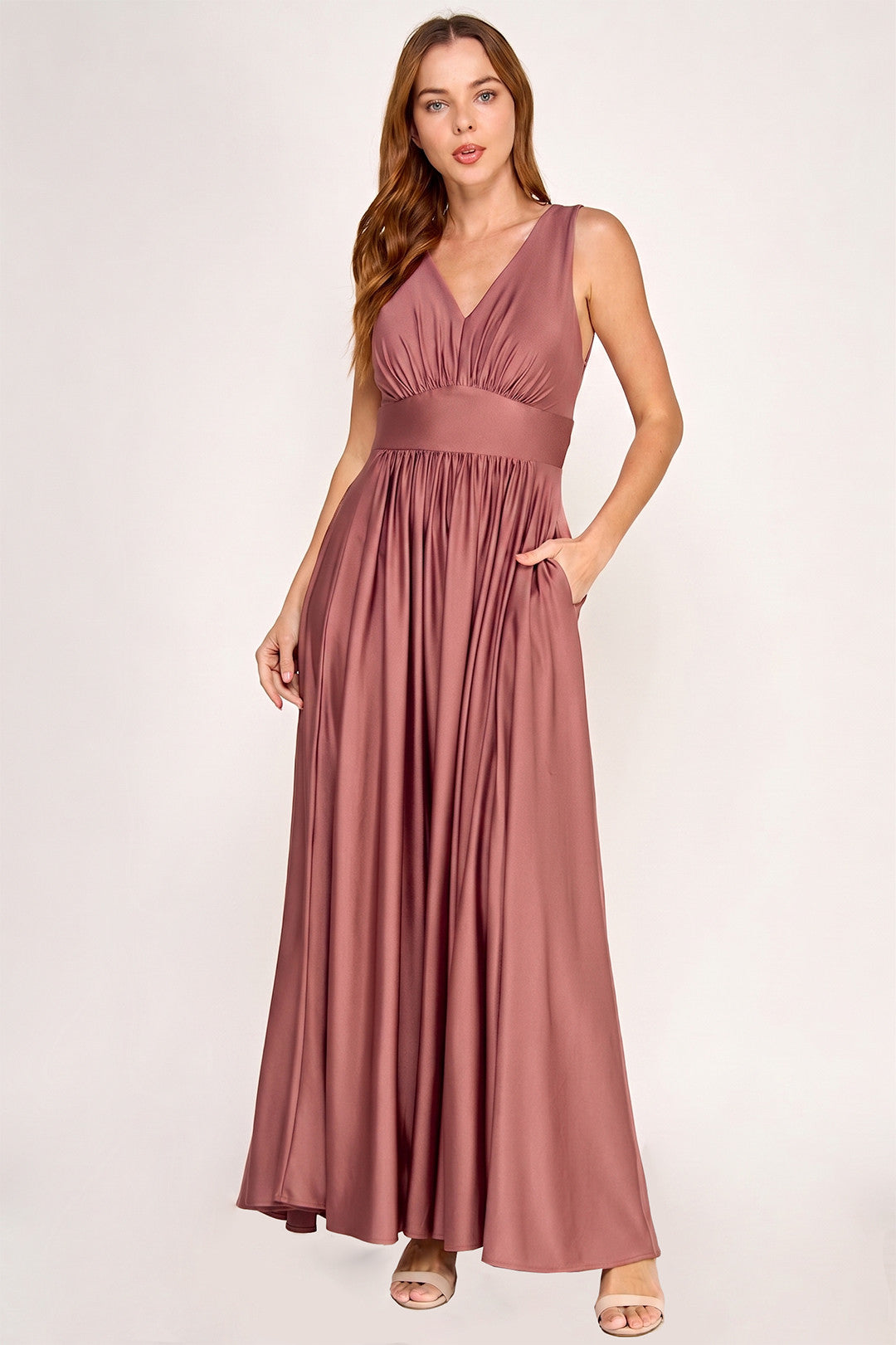 V-Neck Floor-Length Jersey Formal A-Line Lenovia 3120
