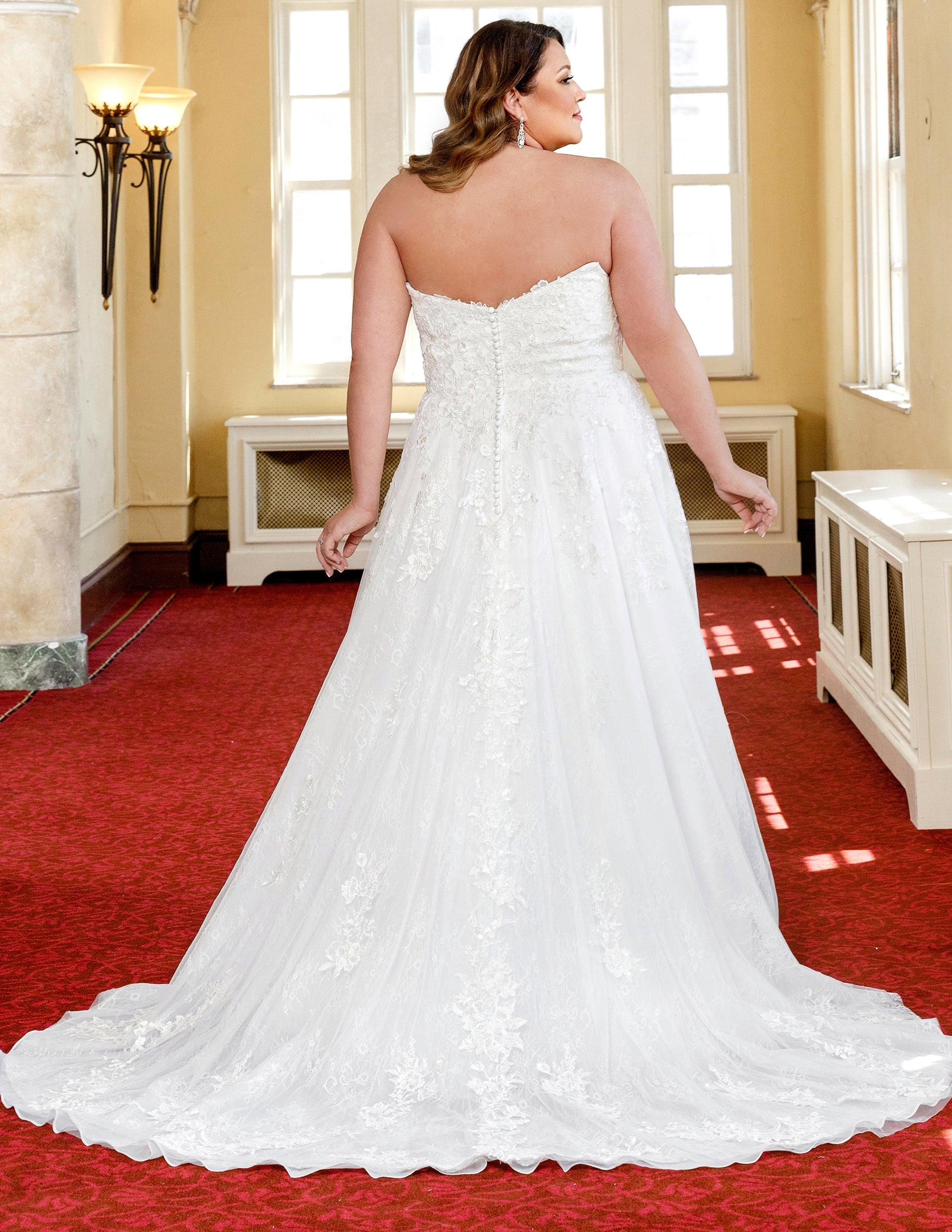 Sydneys Closet MB2320 Floral Lace Long A Line Plus Size Sequin Wedding Dress