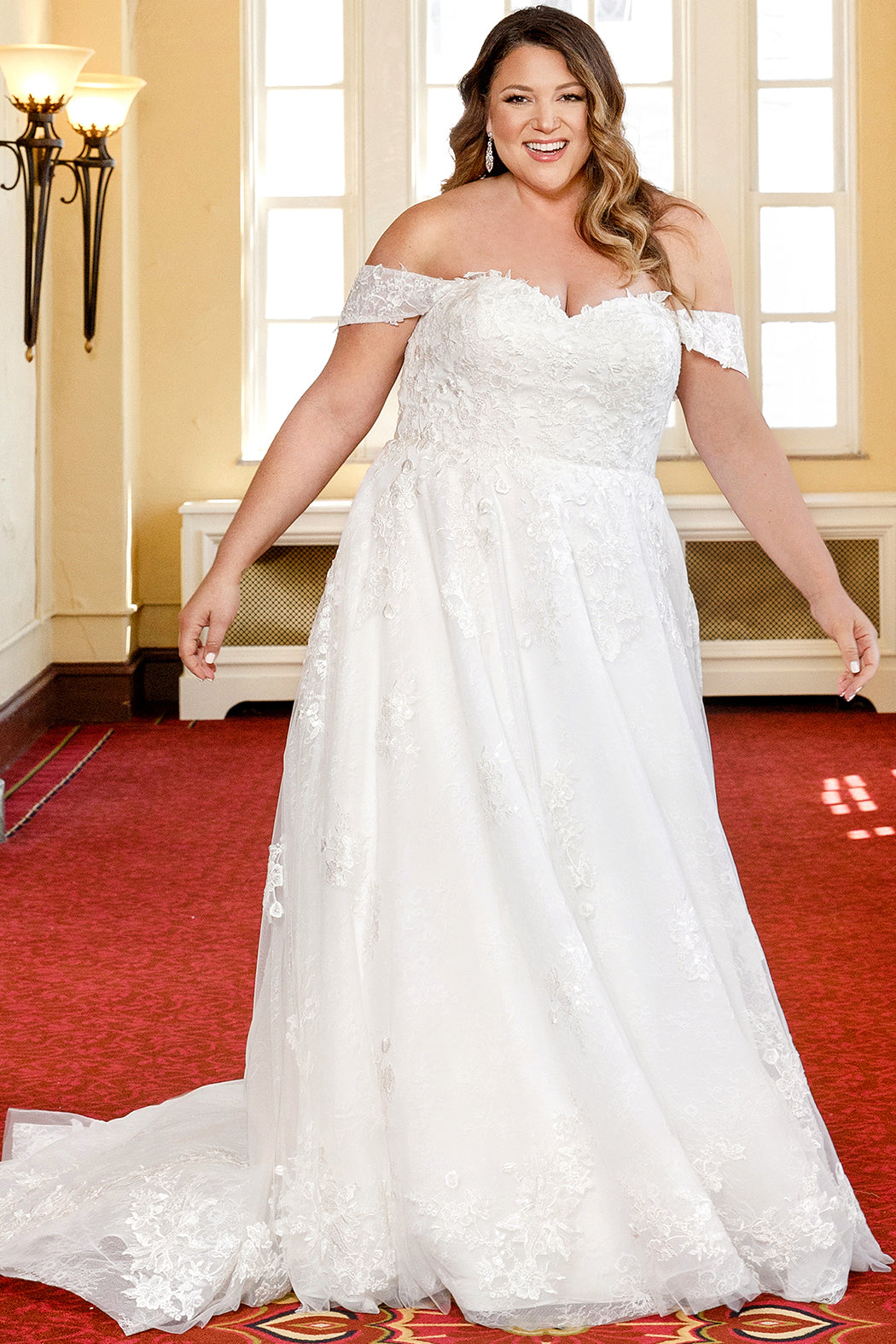 Sydneys Closet MB2320 Floral Lace Long A Line Plus Size Sequin Wedding Dress