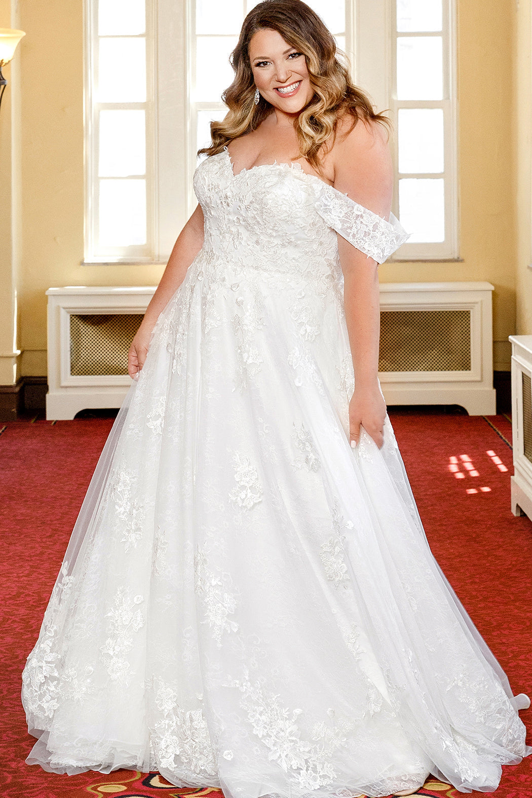 Sydneys Closet MB2320 Floral Lace Long A Line Plus Size Sequin Wedding Dress