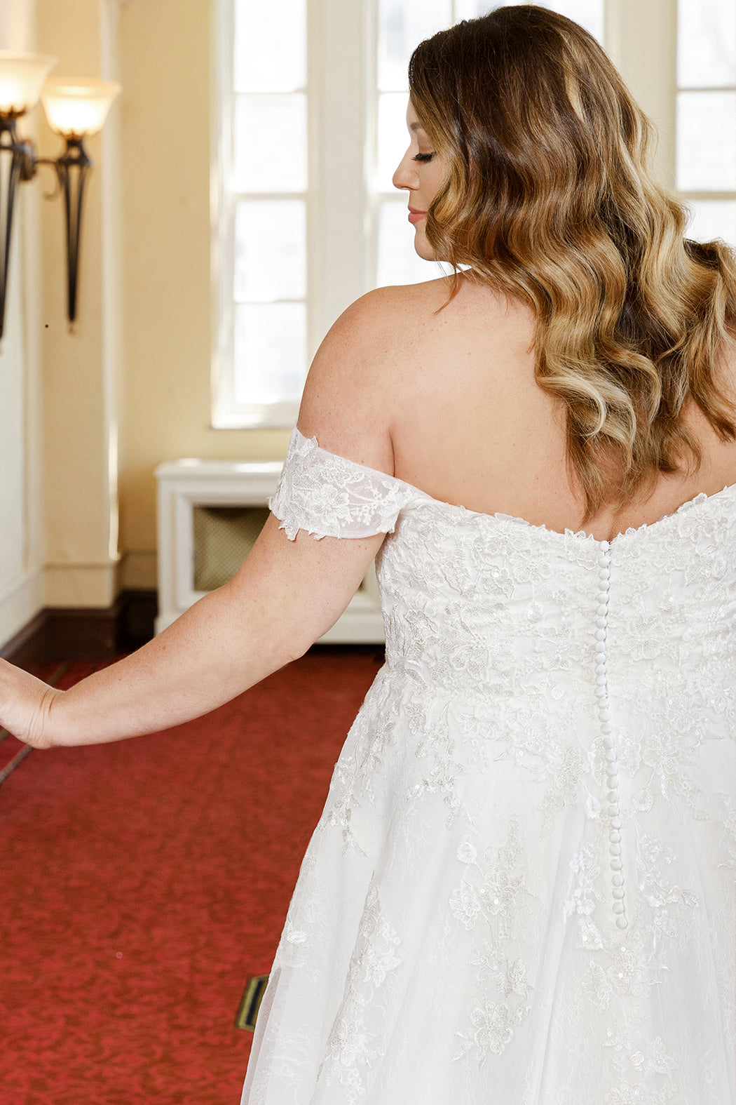 Sydneys Closet MB2320 Floral Lace Long A Line Plus Size Sequin Wedding Dress