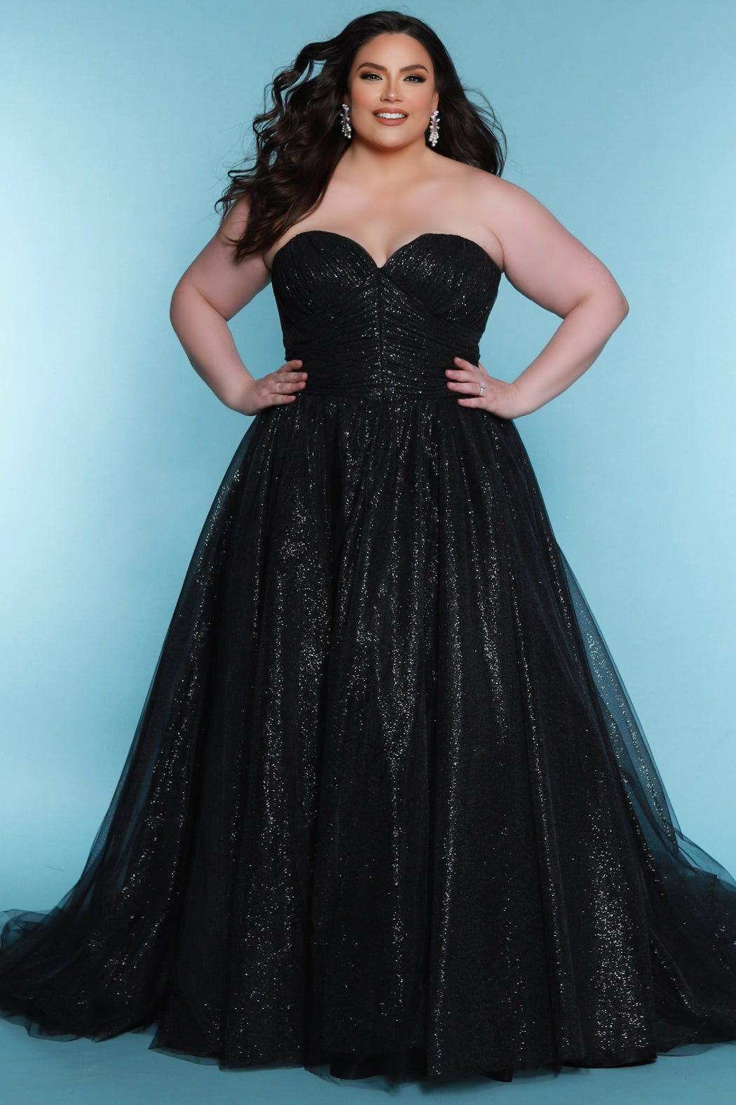 Sydneys Closet MB2324 Ball Gown Long Formal Pleated Glitter Evening Plus Size Dress