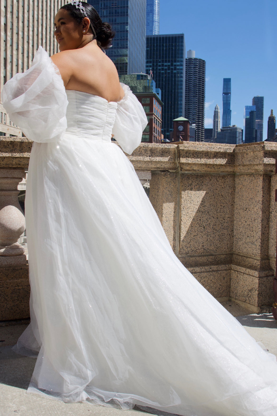 Sydneys Closet MB2324 Ball Gown Long Pleated Plus Size Glitter Wedding Dress