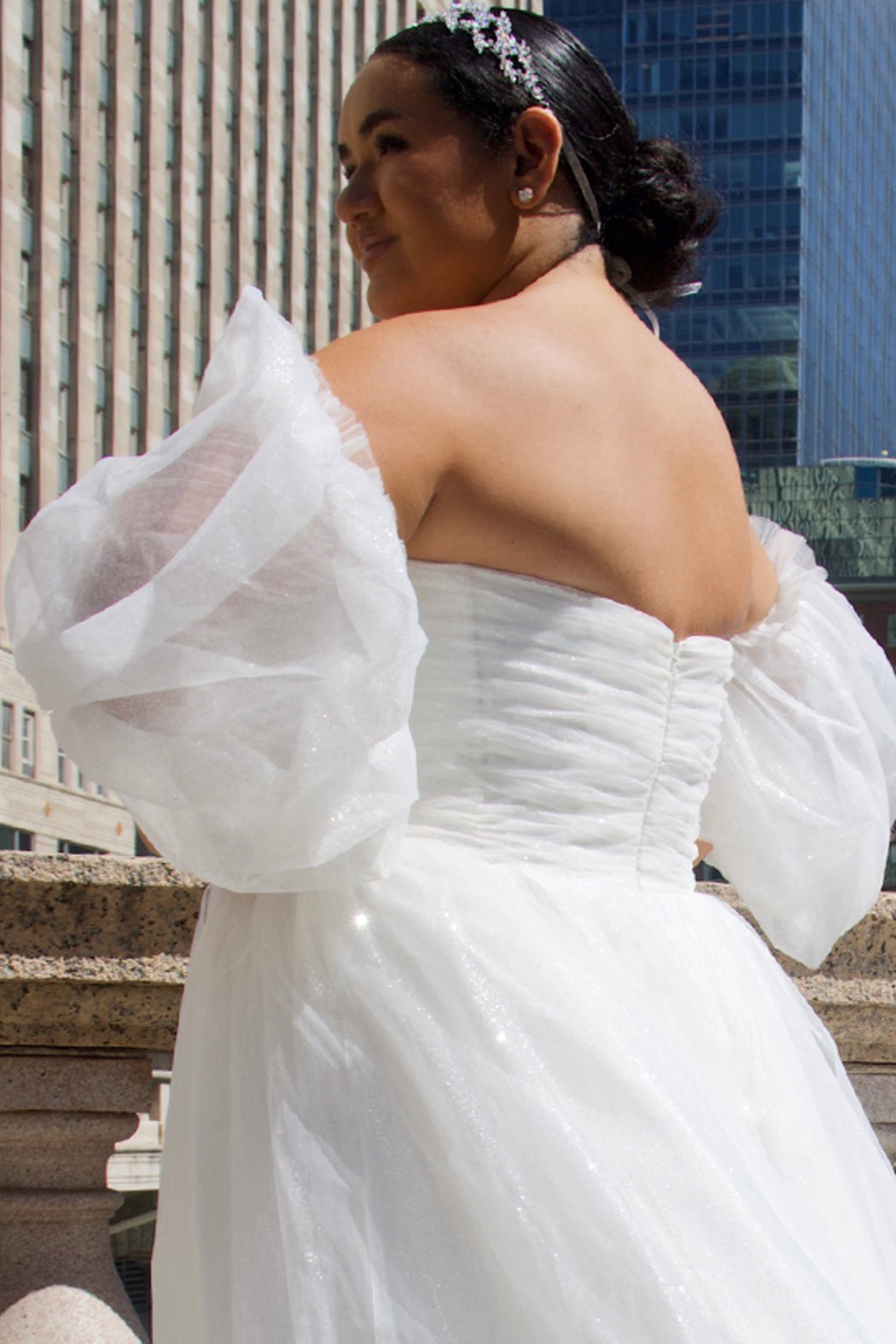 Sydneys Closet MB2324 Ball Gown Long Pleated Plus Size Glitter Wedding Dress