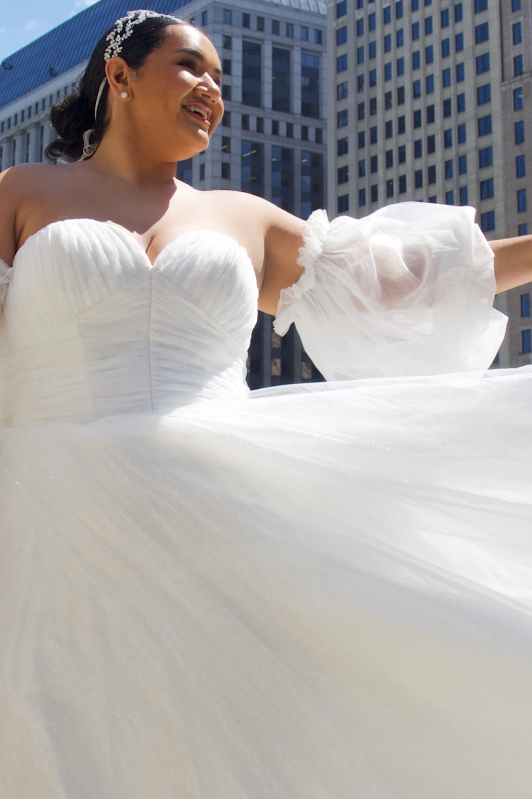 Sydneys Closet MB2324 Ball Gown Long Pleated Plus Size Glitter Wedding Dress
