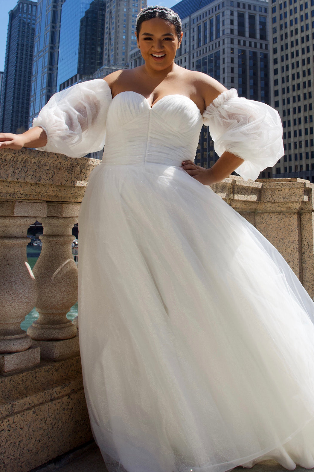 Sydneys Closet MB2324 Ball Gown Long Pleated Plus Size Glitter Wedding Dress