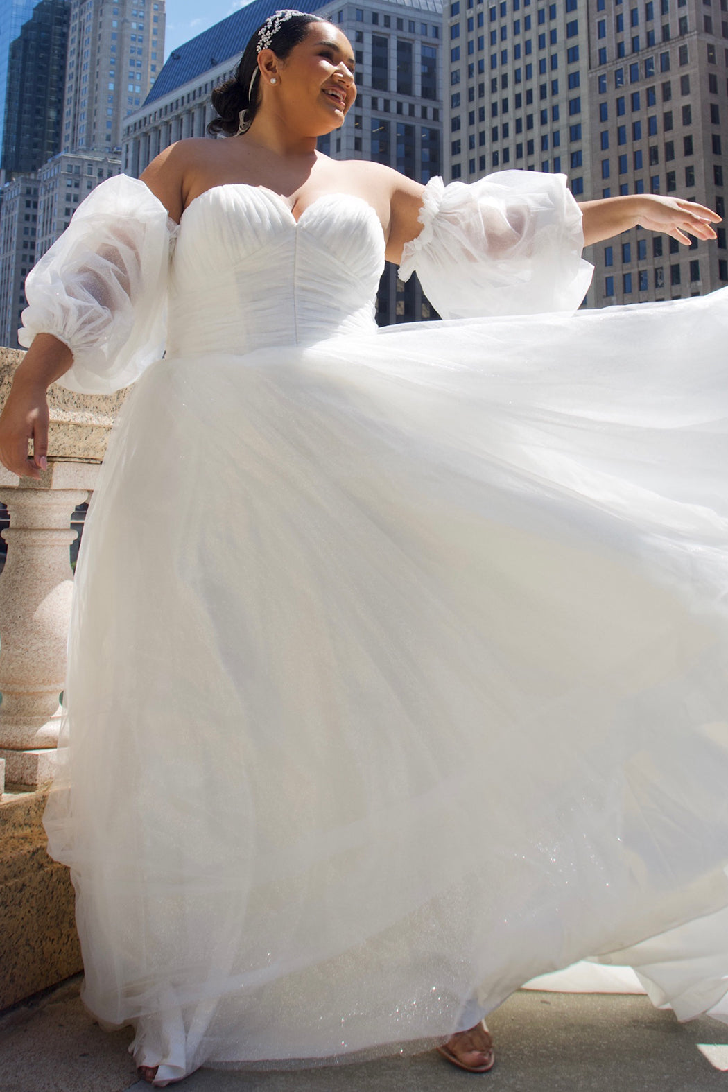Sydneys Closet MB2324 Ball Gown Long Pleated Plus Size Glitter Wedding Dress