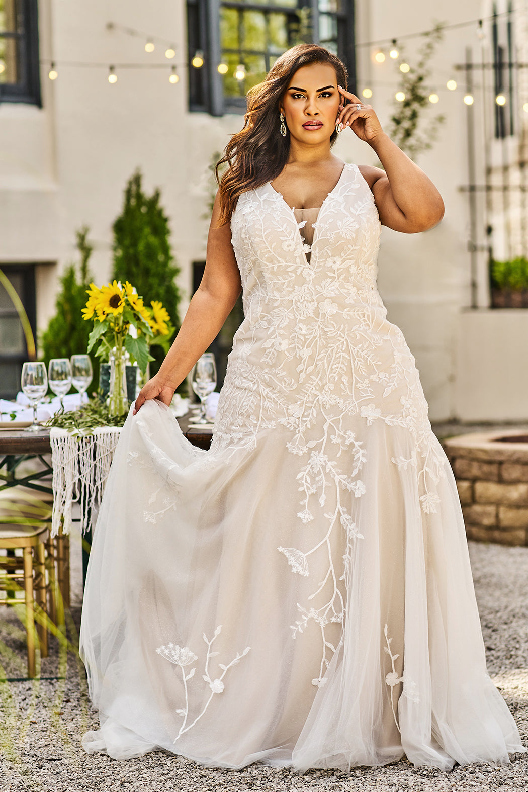 Sydneys Closet MB2402 Long Plus Size Glitter Lace Wedding Dress