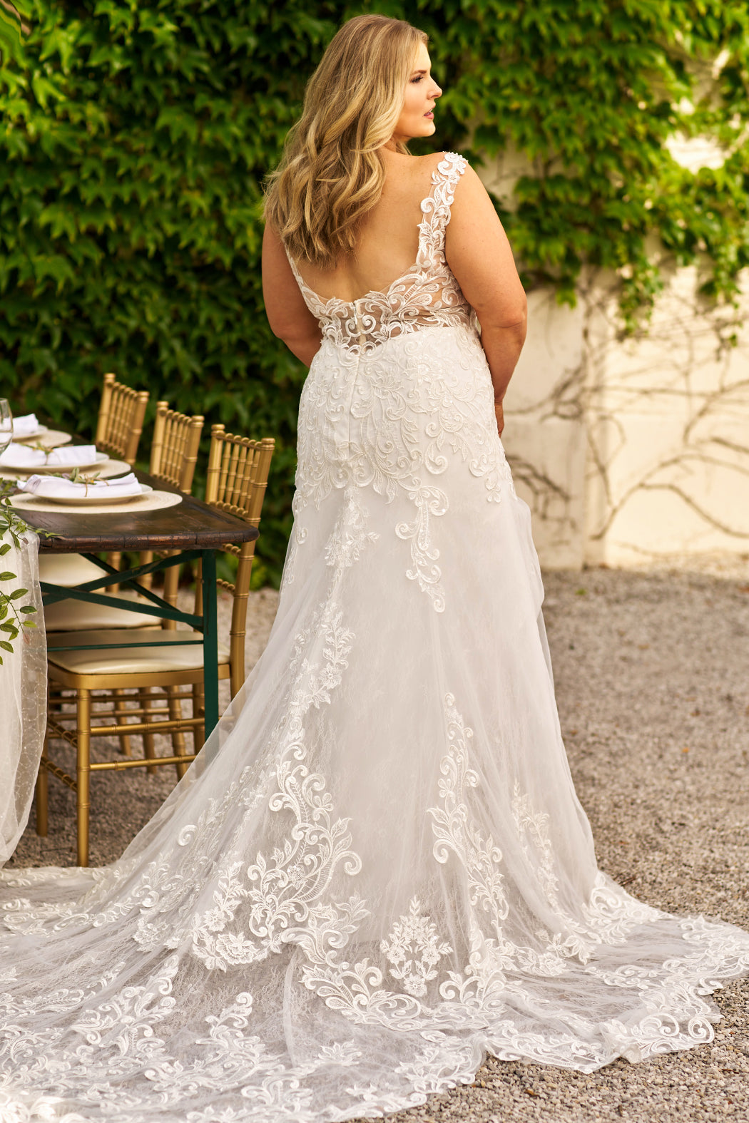 Sydneys Closet MB2410 Long Floral Lacce Applique Plus Size Wedding Dress