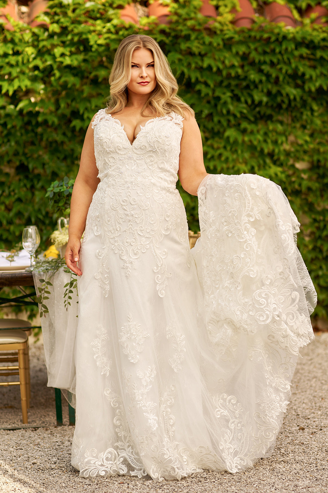 Sydneys Closet MB2410 Long Floral Lacce Applique Plus Size Wedding Dress