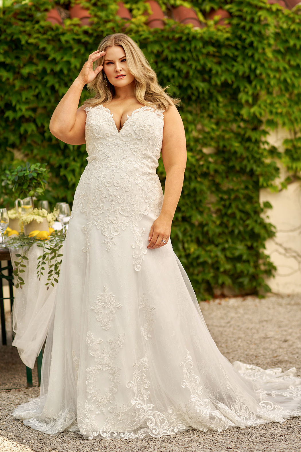 Sydneys Closet MB2410 Long Floral Lacce Applique Plus Size Wedding Dress