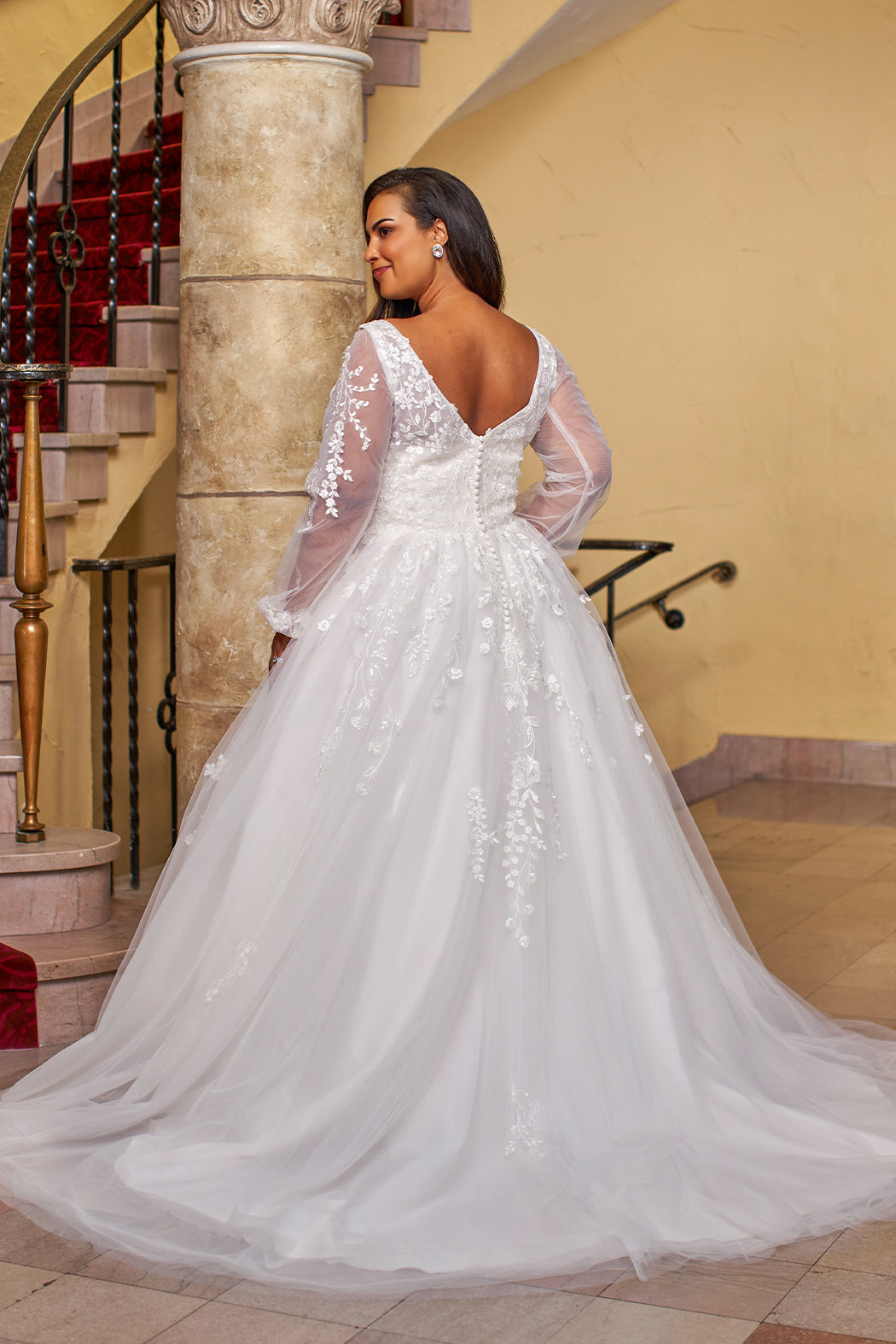 Sydneys Closet MB2421 Plus Size Long Sleeve Floral Lace Wedding Dress