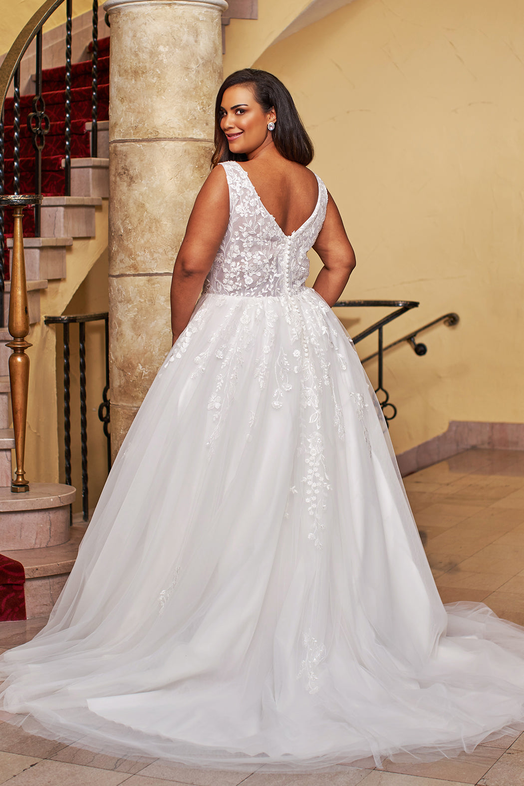 Sydneys Closet MB2421 Plus Size Long Sleeve Floral Lace Wedding Dress