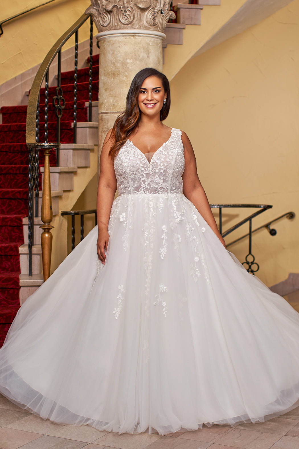 Sydneys Closet MB2421 Plus Size Long Sleeve Floral Lace Wedding Dress