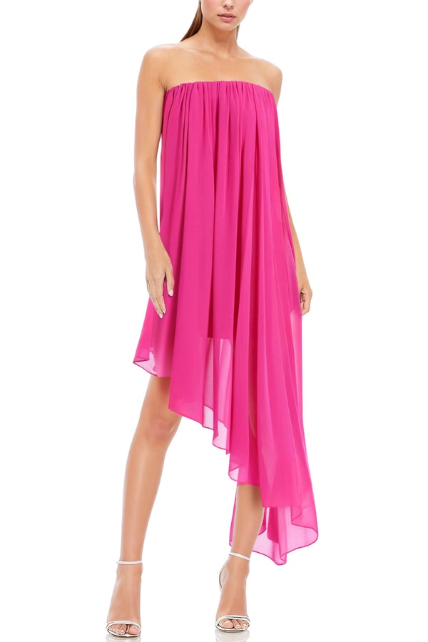 Strapless Asymmetrical Chiffon Cocktail Dress Draped Overlay One 33 Social MC0090A