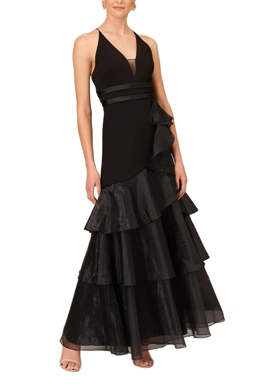 BLACK Aidan Mattox MD1E202177 Long Ruffle Formal Prom Dress for $228.99 ...