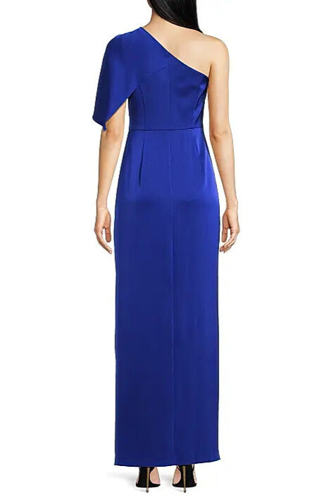 Royal Sapphire Aidan Mattox MD1E208352 One-Shoulder Long Satin Gown with Cape Sleeve