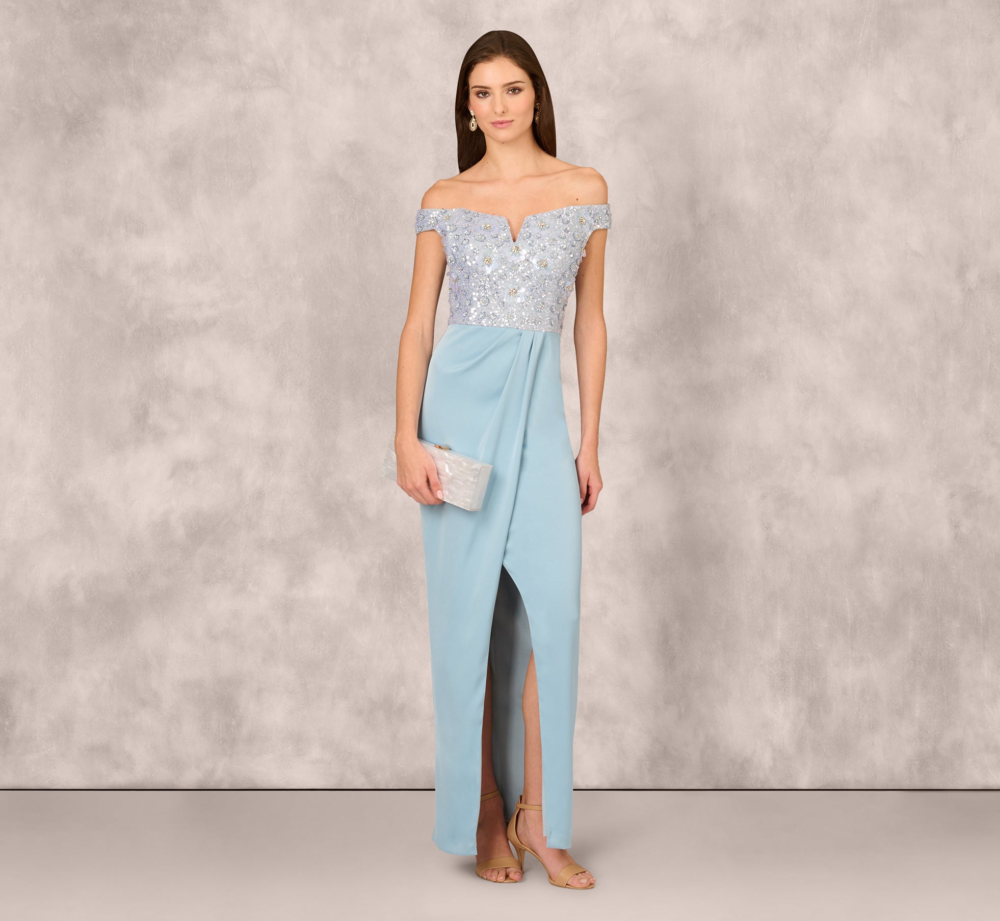 Aidan Mattox MD1E209365 Slit Long Sequin Formal Dress – The Dress Outlet