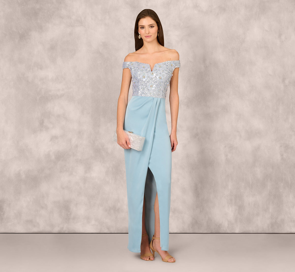 Aidan Mattox MD1E209365 Slit Long Sequin Formal Dress