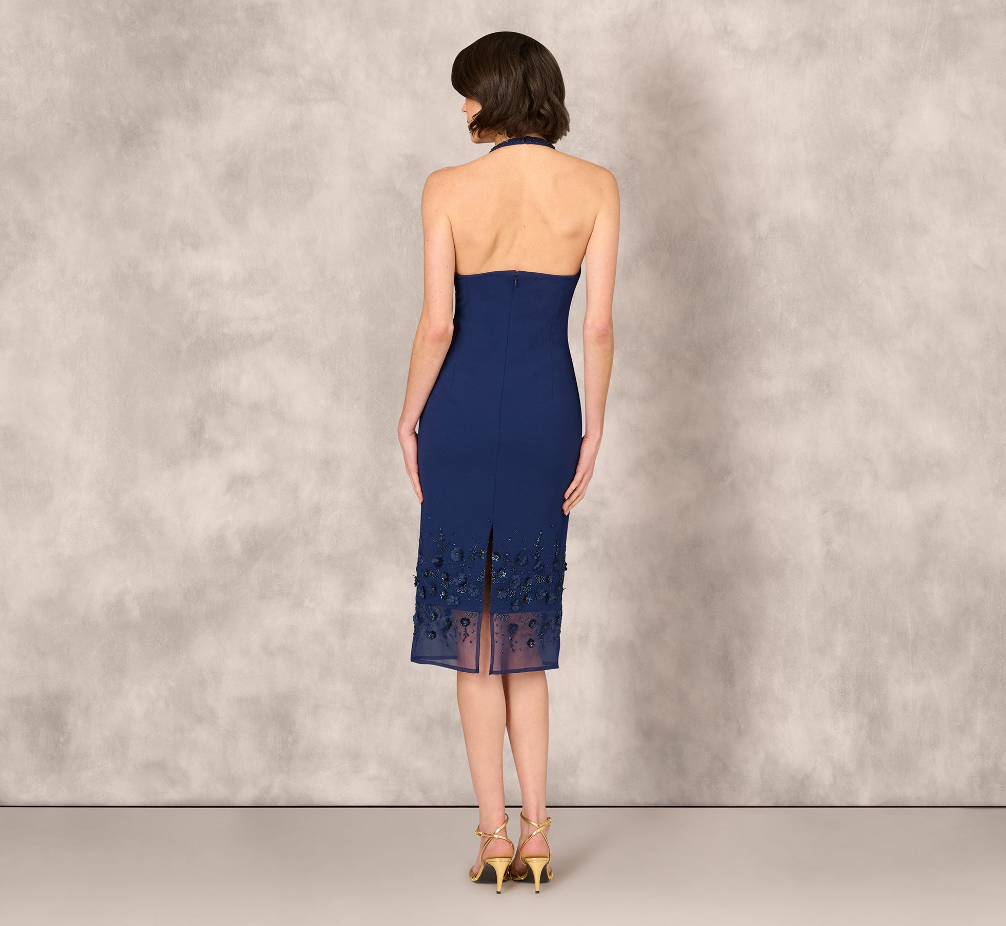 Halter Midi Crepe Formal Sheath Dress Adrianna Papell ML1E209511