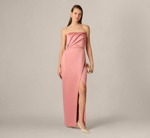 Aidan Mattox MD1E209846 Strapless Floor-Length Satin Formal High Slit Dress