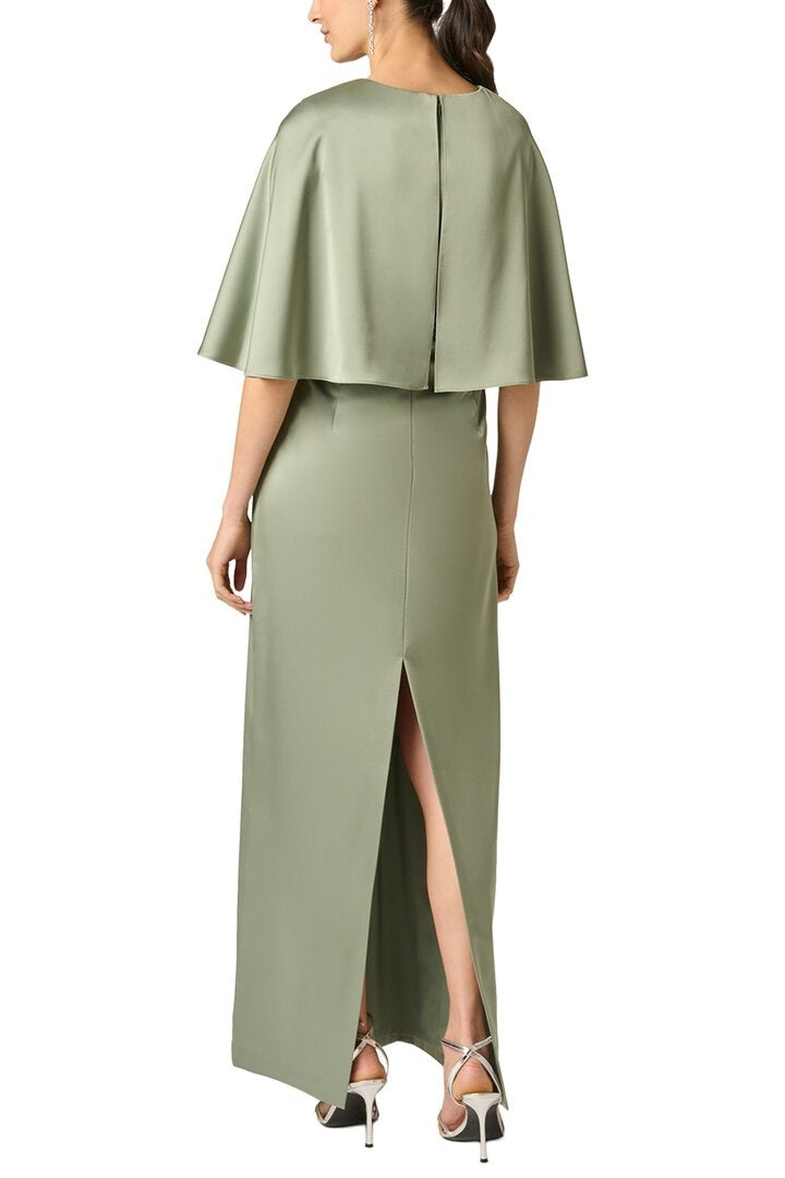 Aidan Mattox Beaded Waist Cape Sleeve Satin Gown MD1E209903