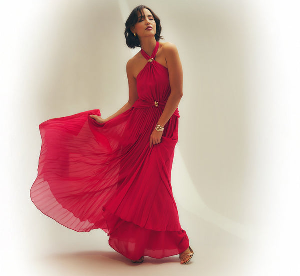 Pleated Chiffon Hardware Halter Gown Aidan Mattox MD1E209978