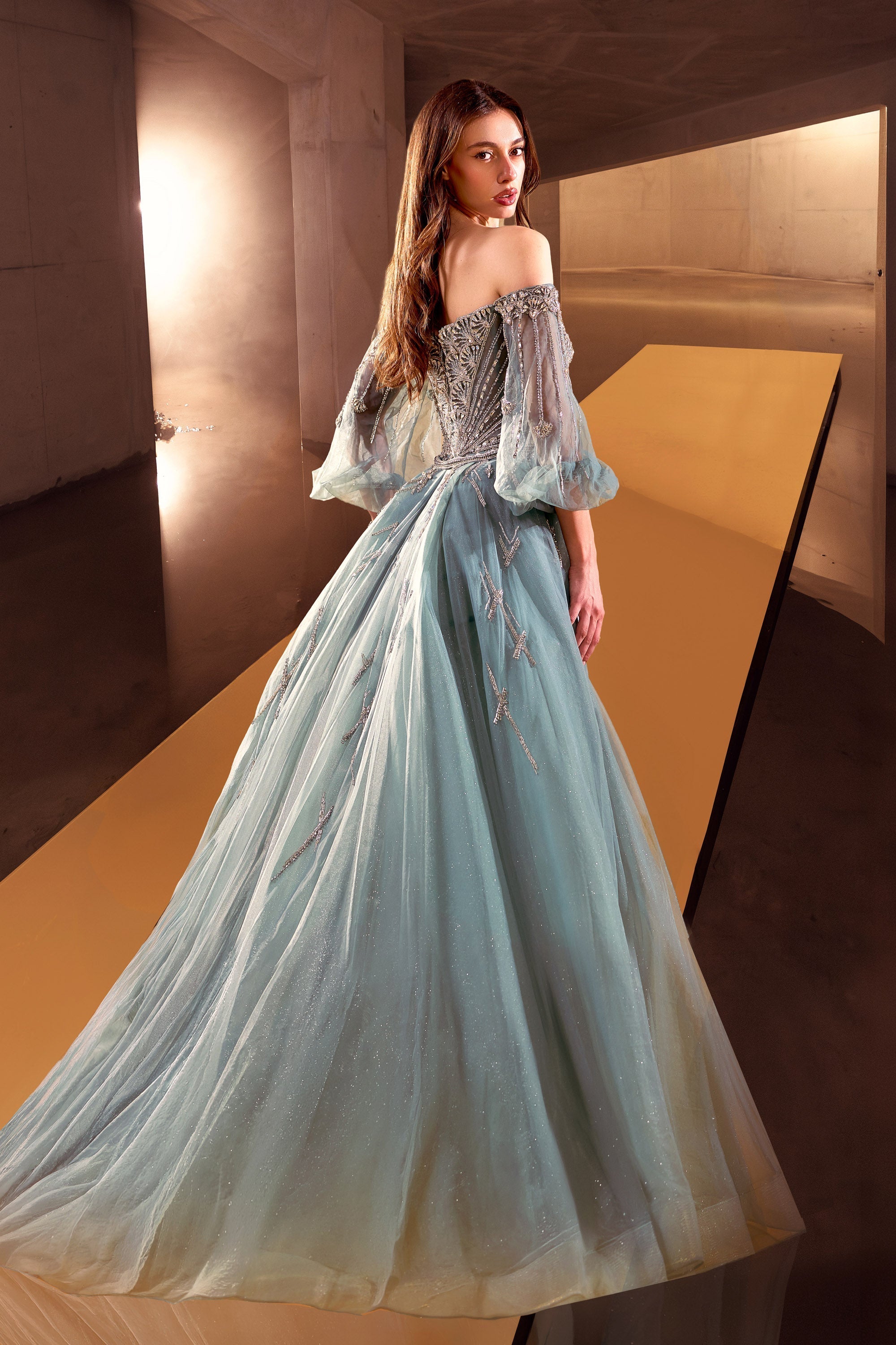 Off-the-Shoulder Floor-Length Tulle Prom Mermaid Luscious Delia LD11622