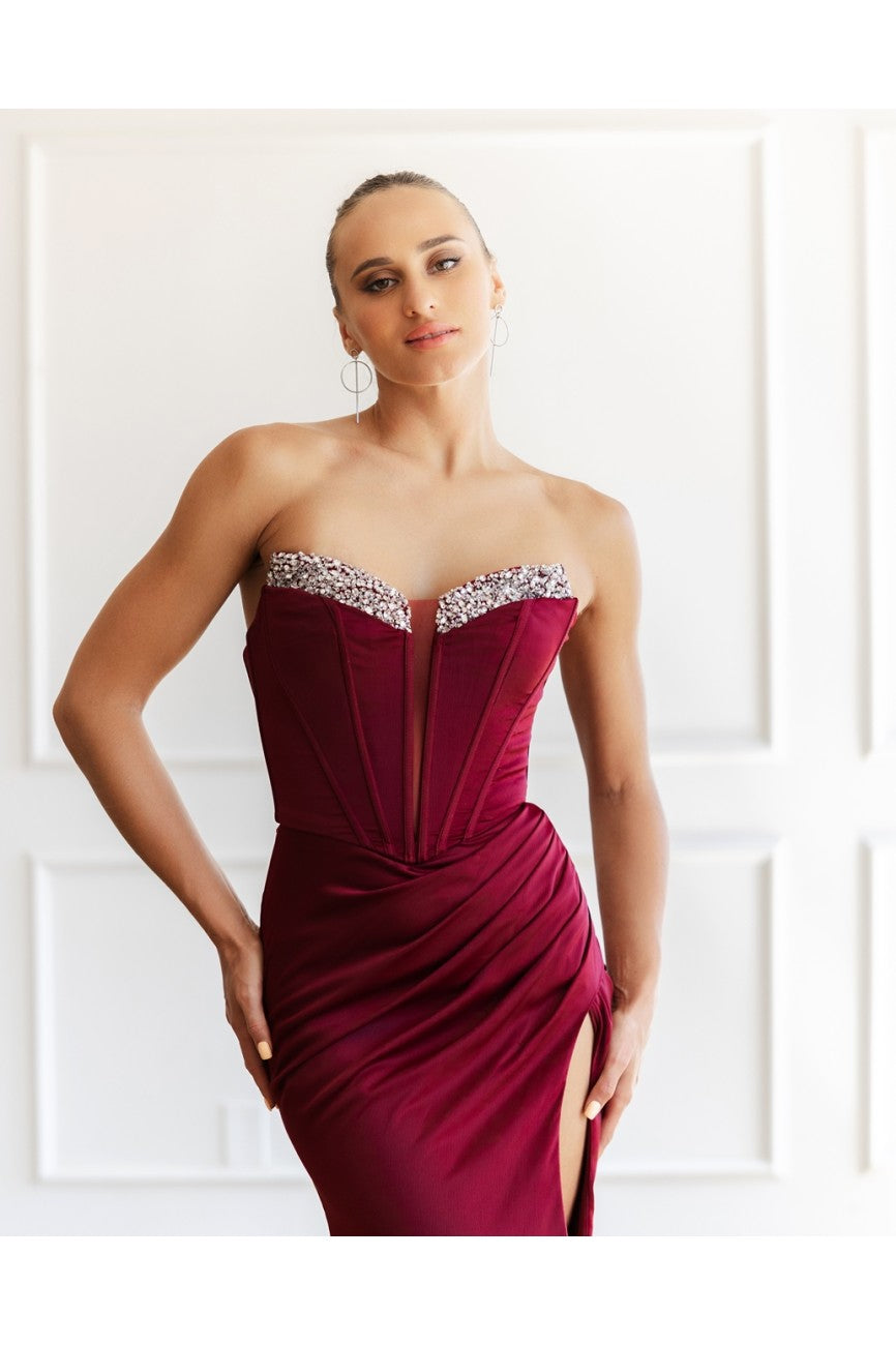 Prom Dresses Prom Fitted Long Formal Corset Evening Dress Wine
