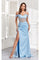 Prom Dresses Beaded Slit Long Formal Corset Prom Dress Light Blue