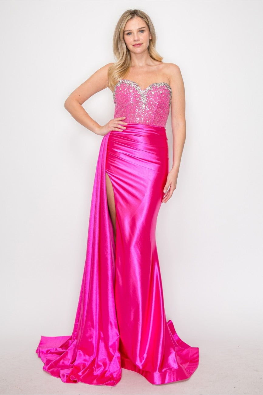 High Couture MJ1004 Long Formal Beaded Corset Prom Gown