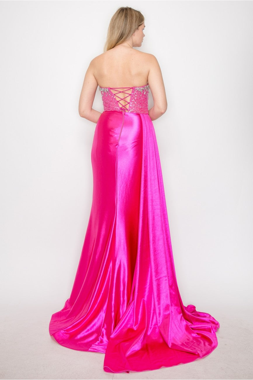 Prom Dresses Long Formal Beaded Corset Prom Gown Fuchsia